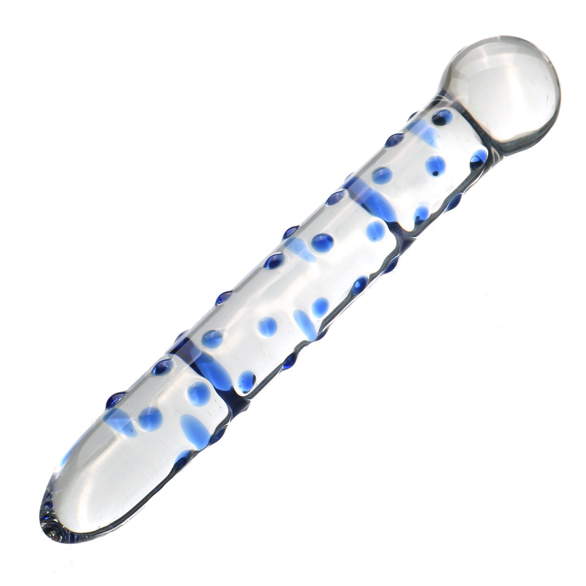 Przezroczyste szklane dildo widoczne pod kątem