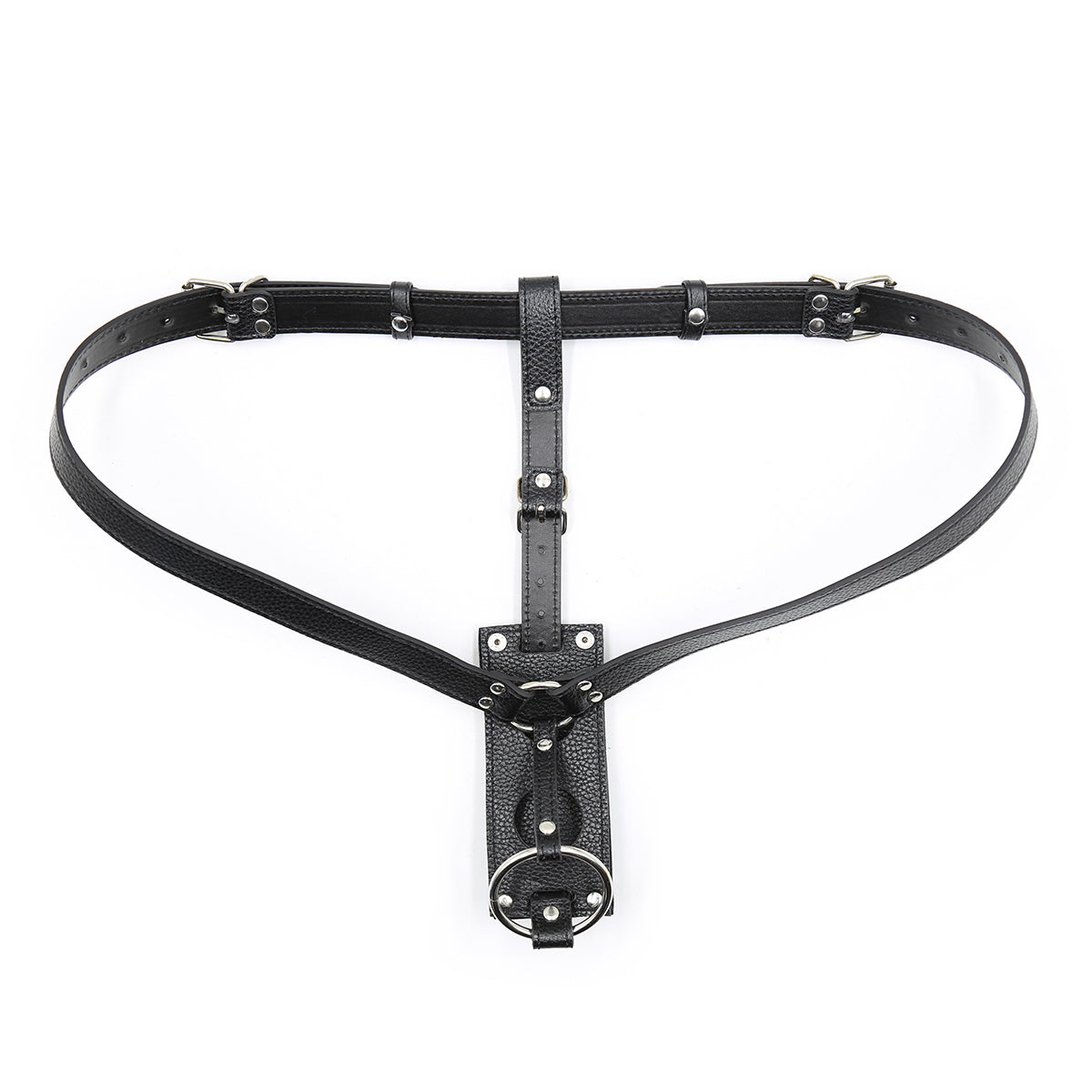 Czarna uprząż strap-on z wymienną końcówką — schemat wymiarów końcówki 13 cm