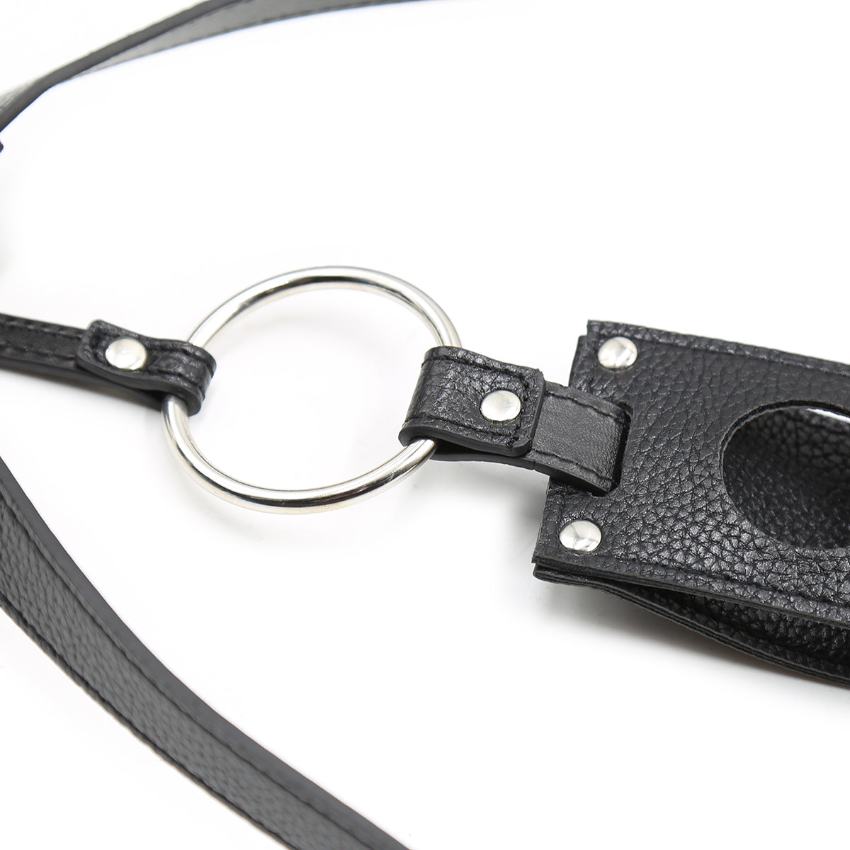 Czarna uprząż strap-on z wymienną końcówką — kłódka z kluczami