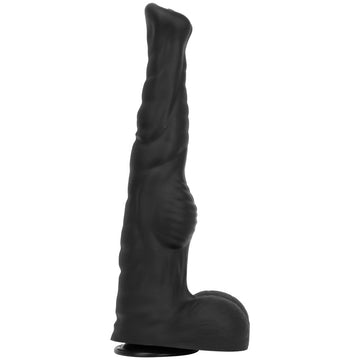 Czarne horse dildo z długim teksturowanym trzonem i przyssawką