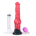Czerwone horse dildo z pompką i strzykawką