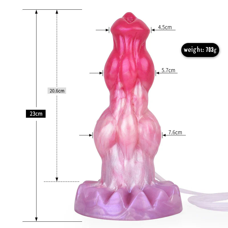 Pompowane dog dildo z podwójnym węzłem — schemat wymiarów piątego wariantu