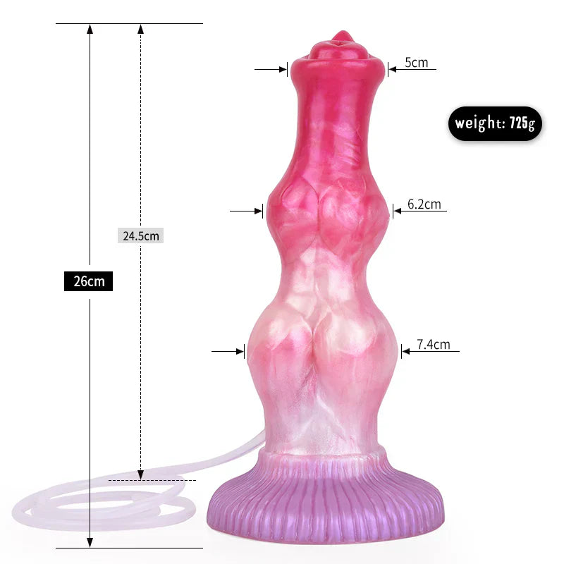 Pompowane dog dildo z podwójnym węzłem — schemat wymiarów szóstego wariantu
