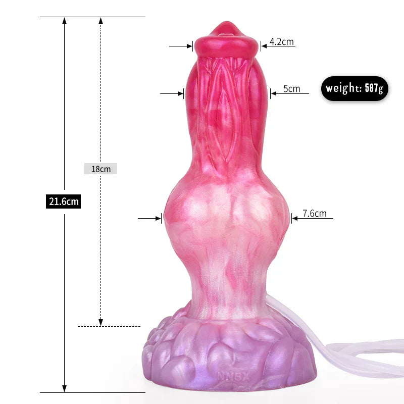 Pompowane dog dildo z podwójnym węzłem — schemat wymiarów siódmego wariantu