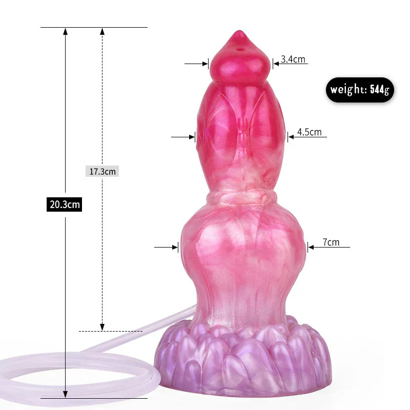 Pompowane dog dildo z podwójnym węzłem — schemat wymiarów ósmego wariantu