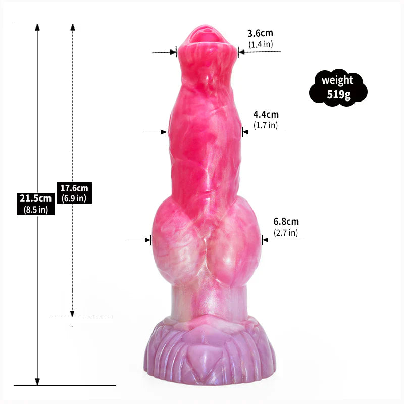 Pompowane dog dildo z podwójnym węzłem — schemat wymiarów dziewiątego wariantu