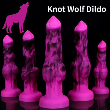 Fioletowe knot dildo z motywem wilka — zestaw rozmiarów knot dildo z motywem wilka