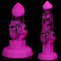 Fioletowe knot dildo z motywem wilka — porównanie rozmiarów S–XXL