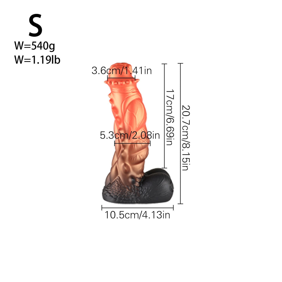 Wymiary dragon dildo S: 20,7 cm długości