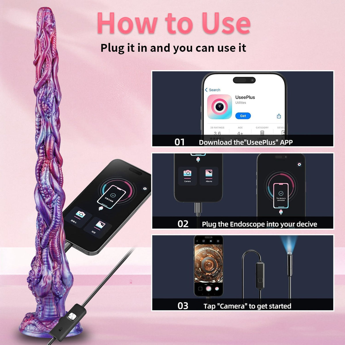 Fioletowy long anal plug z kamerą HD — instrukcja korzystania z aplikacji