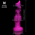 Fioletowe knot dildo z motywem wilka — schemat wymiarów wariantu M
