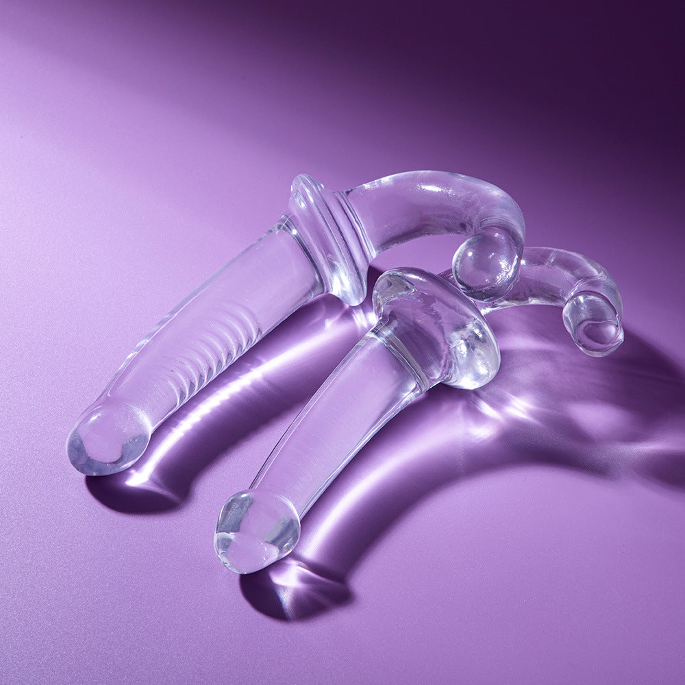 Przezroczyste strapless dildo z dwoma wygiętymi ramionami
