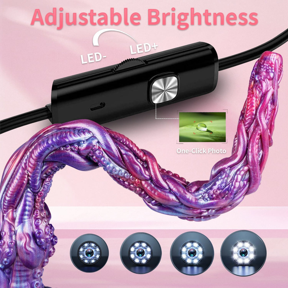 Fioletowy long anal plug z kamerą HD — podświetlenie LED