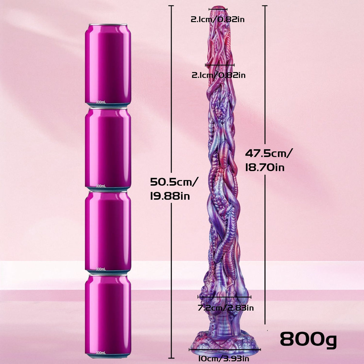Fioletowy long anal plug z kamerą HD — schemat wymiarów produktu