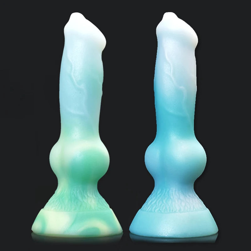 Dwa warianty dog dildo z węzłem