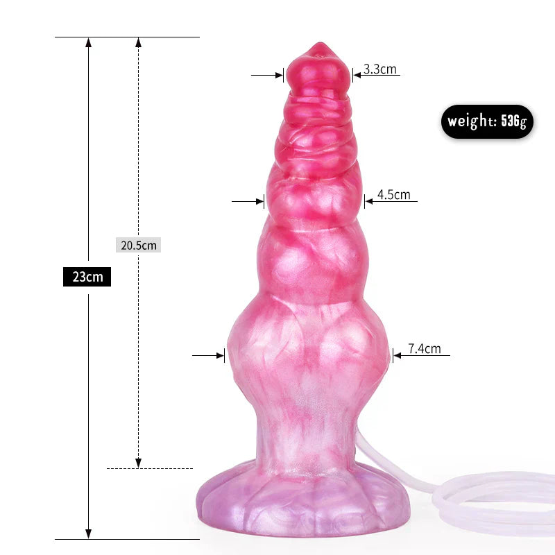 Pompowane dog dildo z podwójnym węzłem — schemat wymiarów dziesiątego wariantu