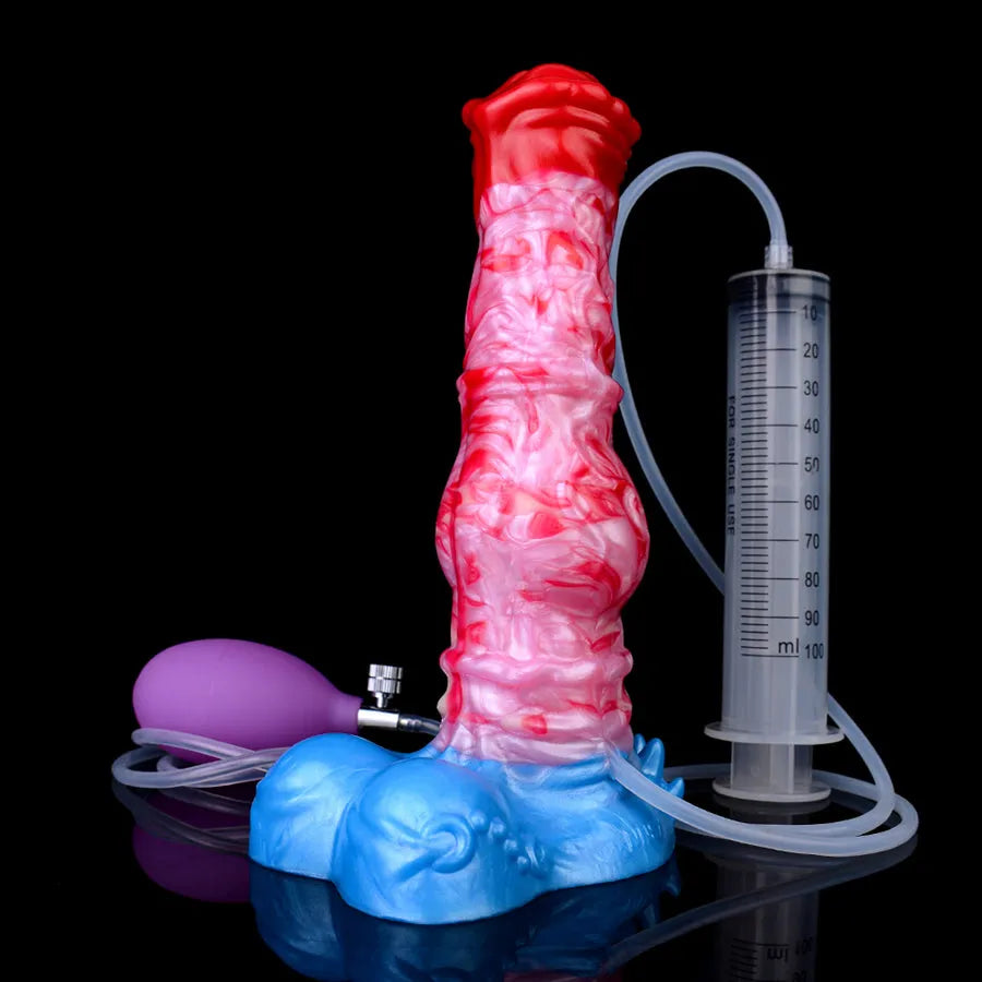 Horse dildo z pompowanym węzłem, pompką i strzykawką