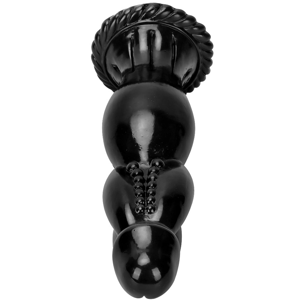Czarne smocze dildo widziane od strony podstawy