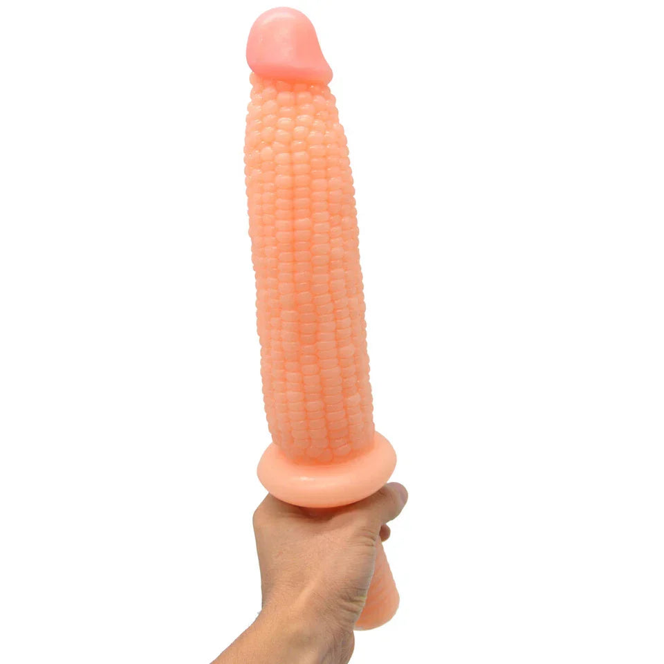 Beżowe dildo w kształcie kukurydzy z pierścieniem i uchwytem