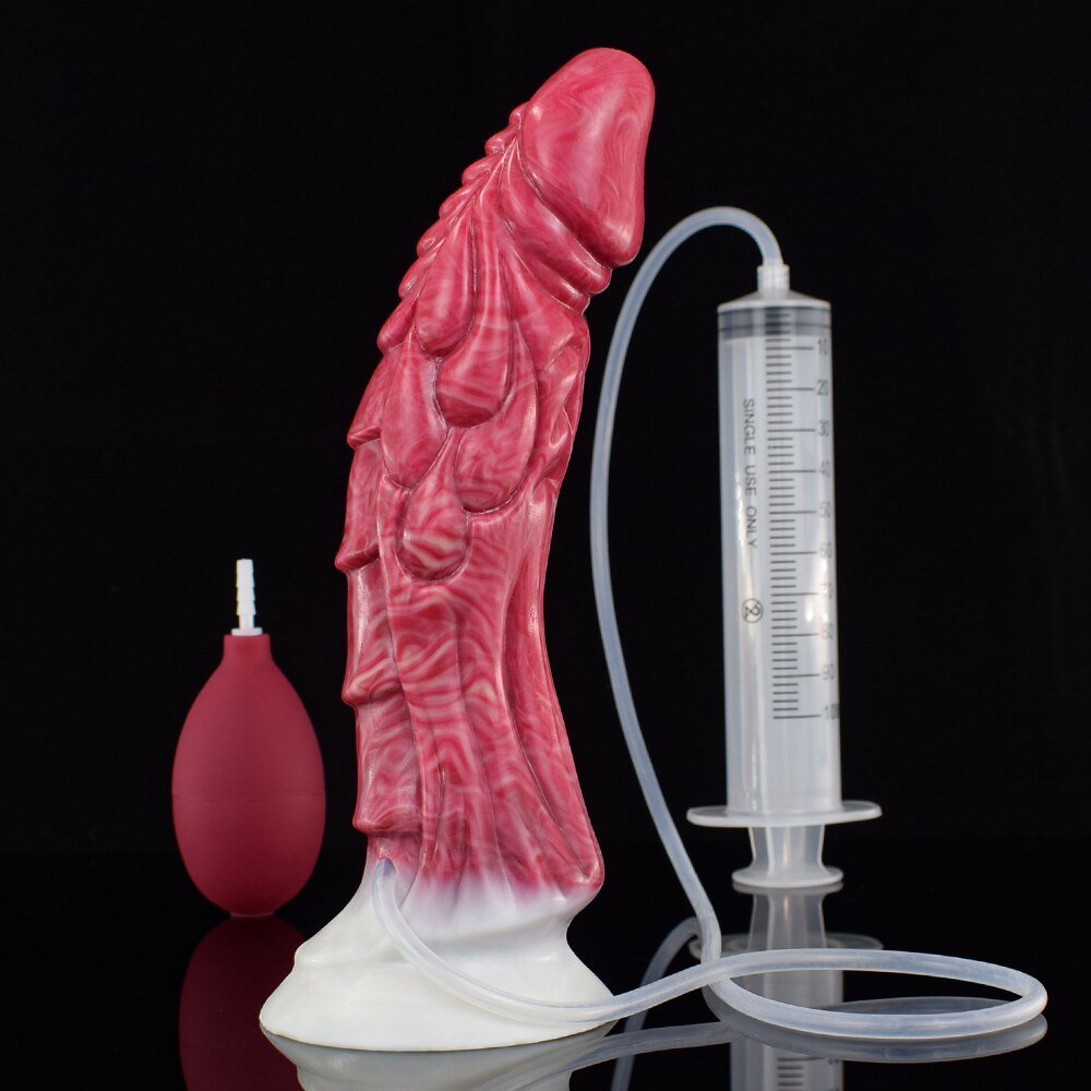 Dildo z wytryskiem z pompką i strzykawką