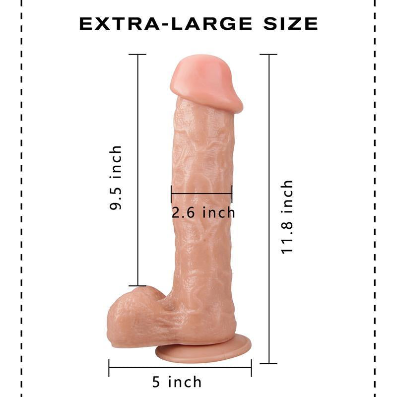 Wymiary big dildo: 30 cm długości, 24,1 cm użytkowo i 6,6 cm średnicy