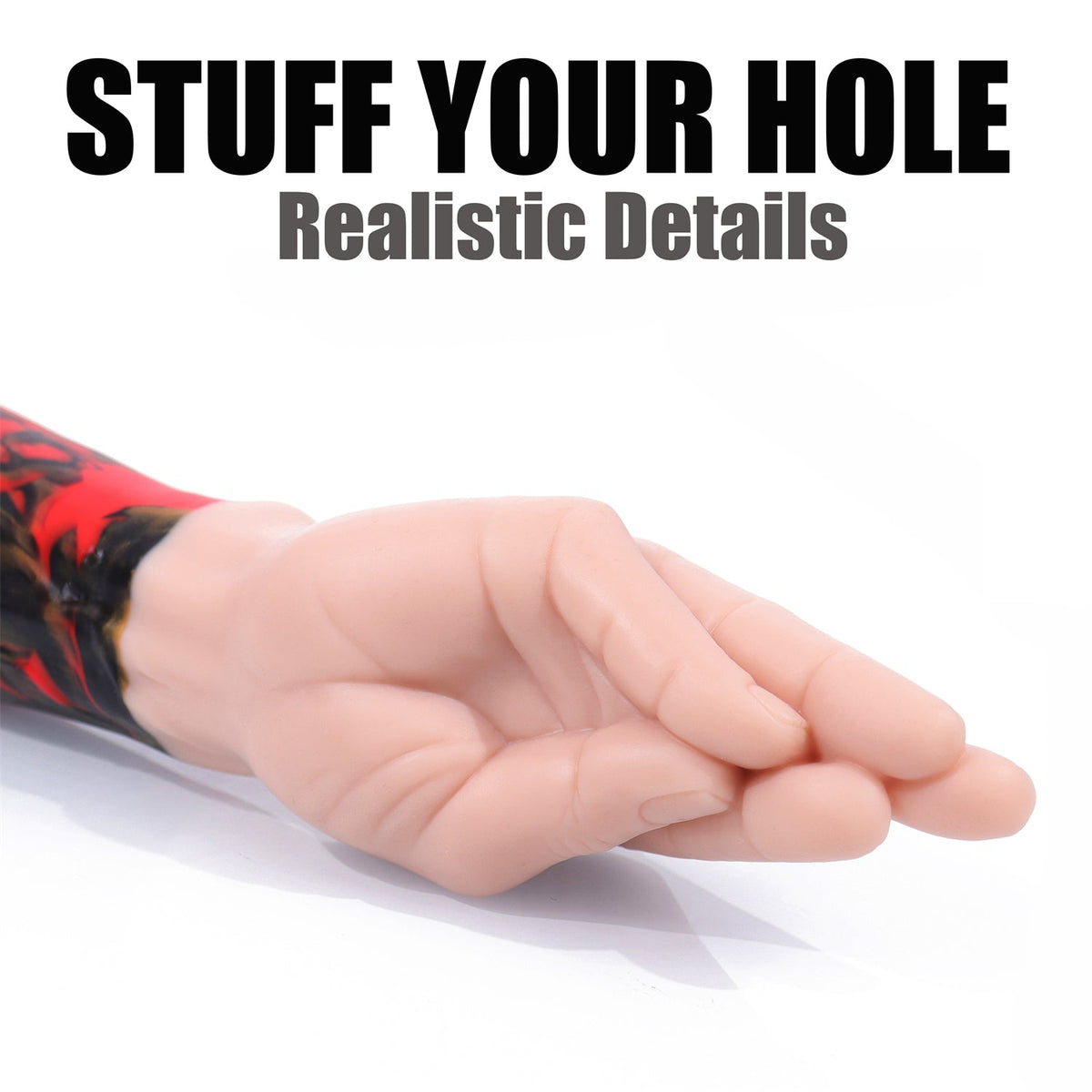 Zbliżenie realistycznych detali dłoni silikonowego dildo