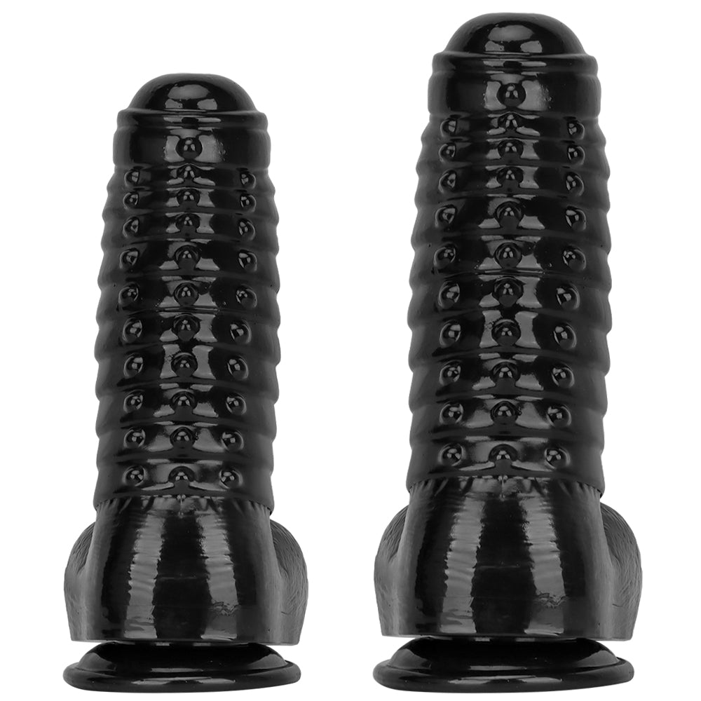 Monster dildo z czarnego PVC o wypukłej fakturze