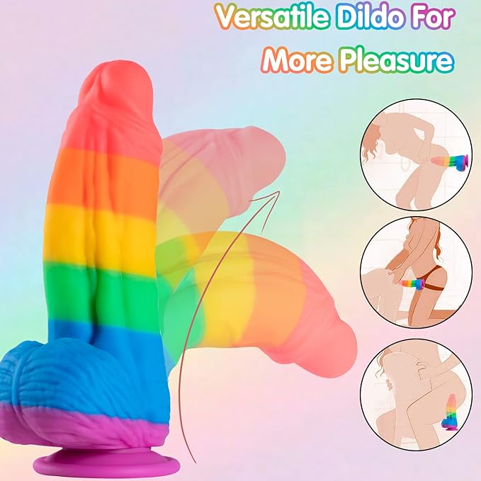 Elastyczne tęczowe dildo silikonowe
