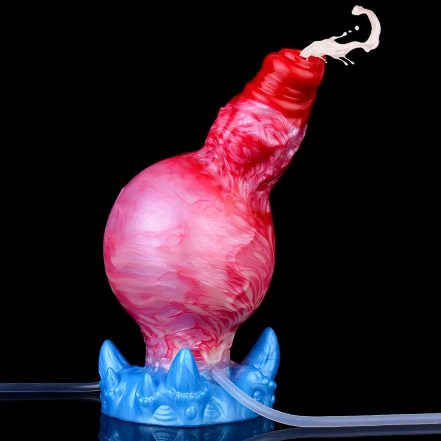 Pompowane dog dildo z funkcją wytrysku — produkt z pompką i przewodem