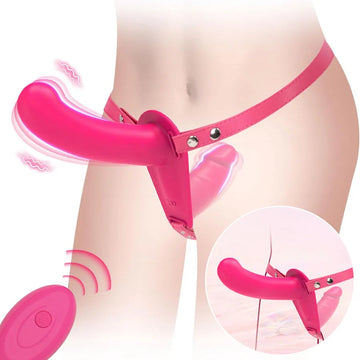 Różowe strap on dildo z uprzężą i pilotem