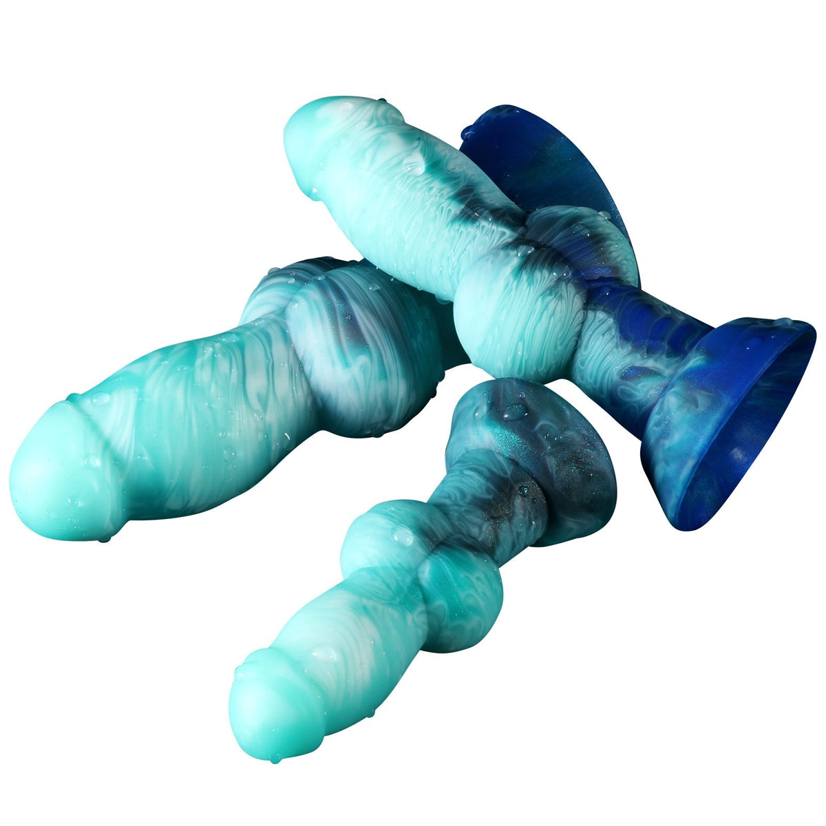 Niebiesko-zielone dildo z węzłem dostępne w trzech rozmiarach