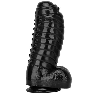 Monster dildo z czarnego PVC o wypukłej fakturze