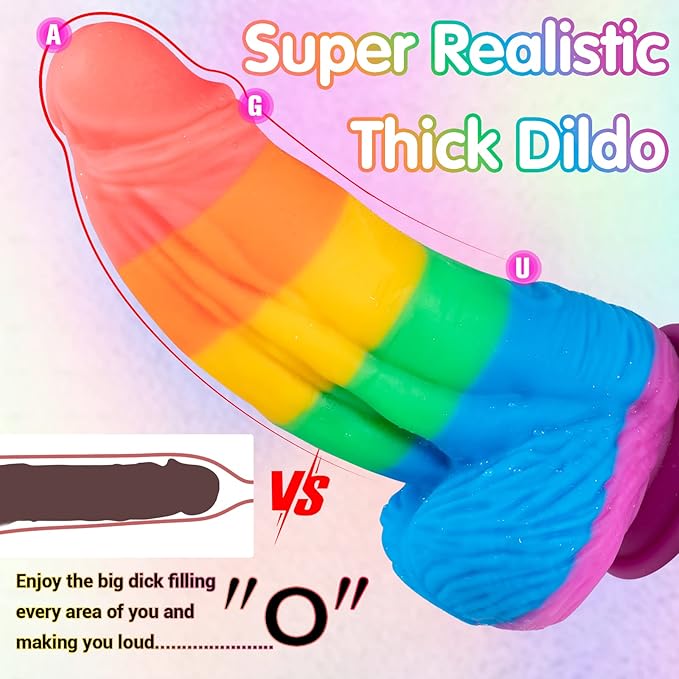 Realistyczne grube tęczowe dildo z wypukłą fakturą