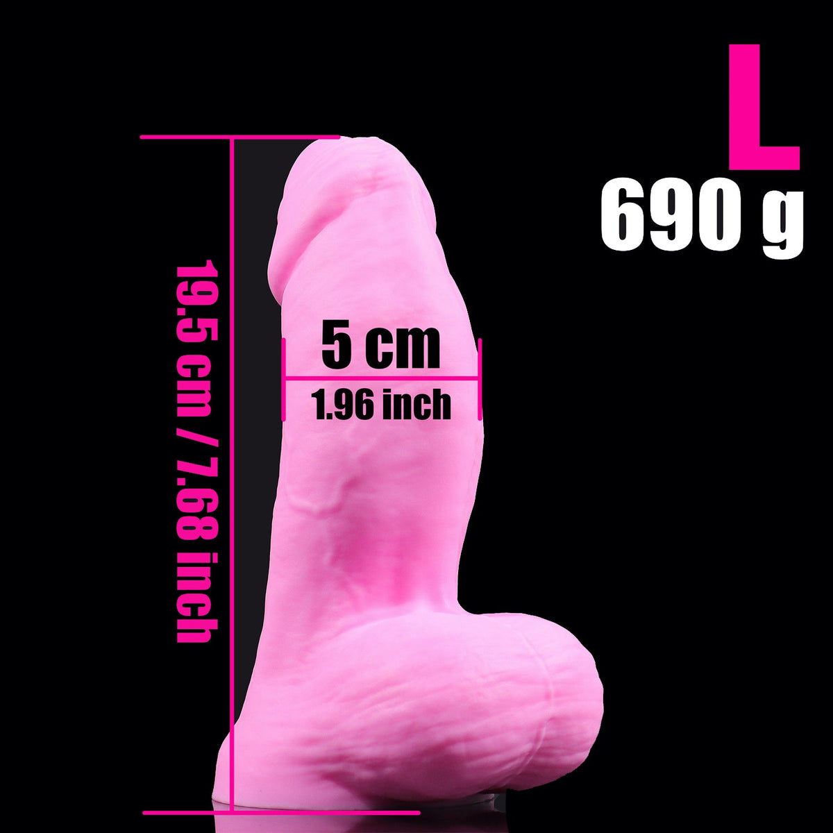 Różowe dildo w rozmiarze L – wymiary