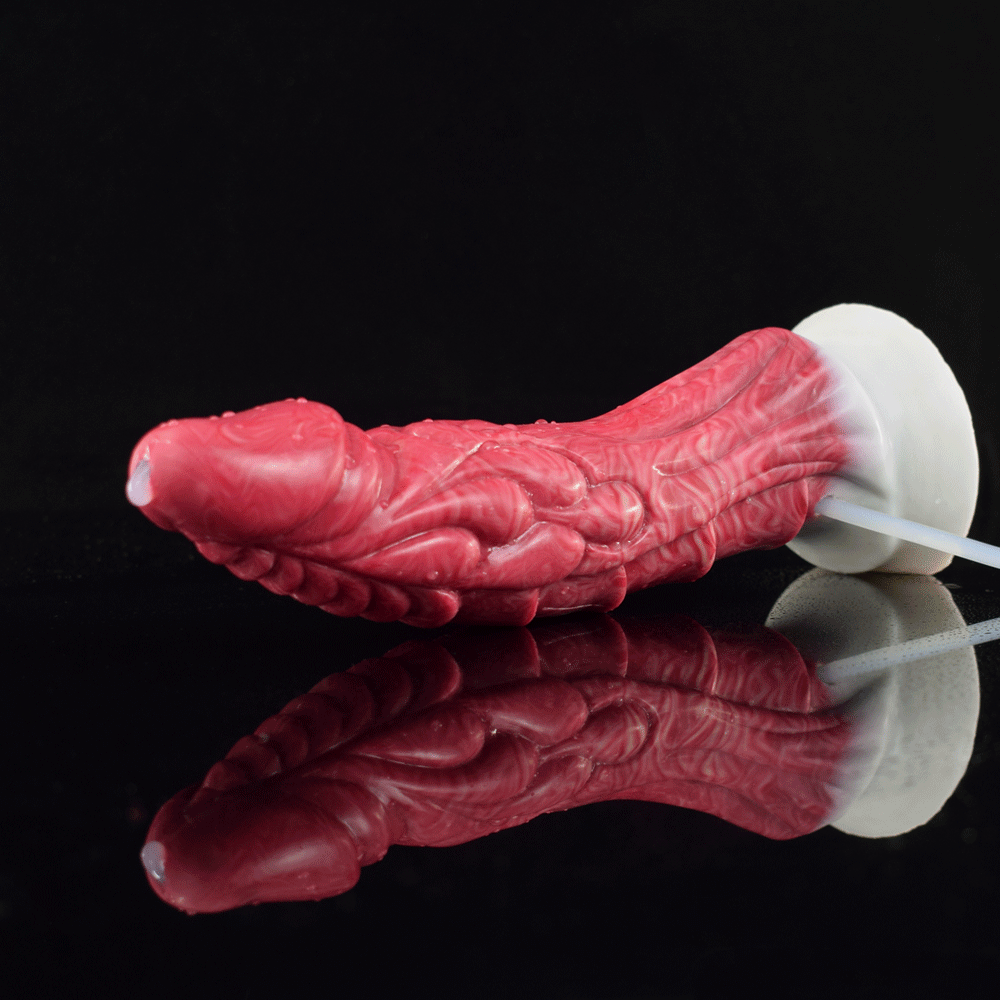 Różowe dildo z wytryskiem i białą podstawą