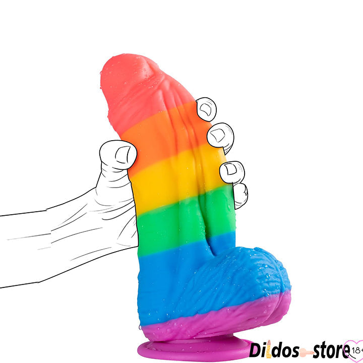 Tęczowe grube dildo z szeroką przyssawką