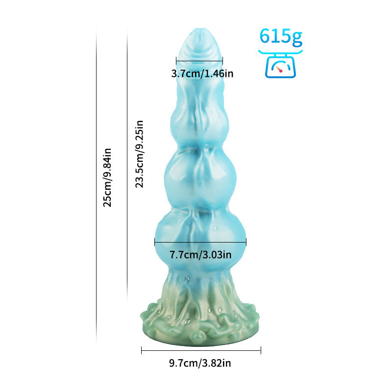 Wymiary błękitnego dildo fantasy z węzłami