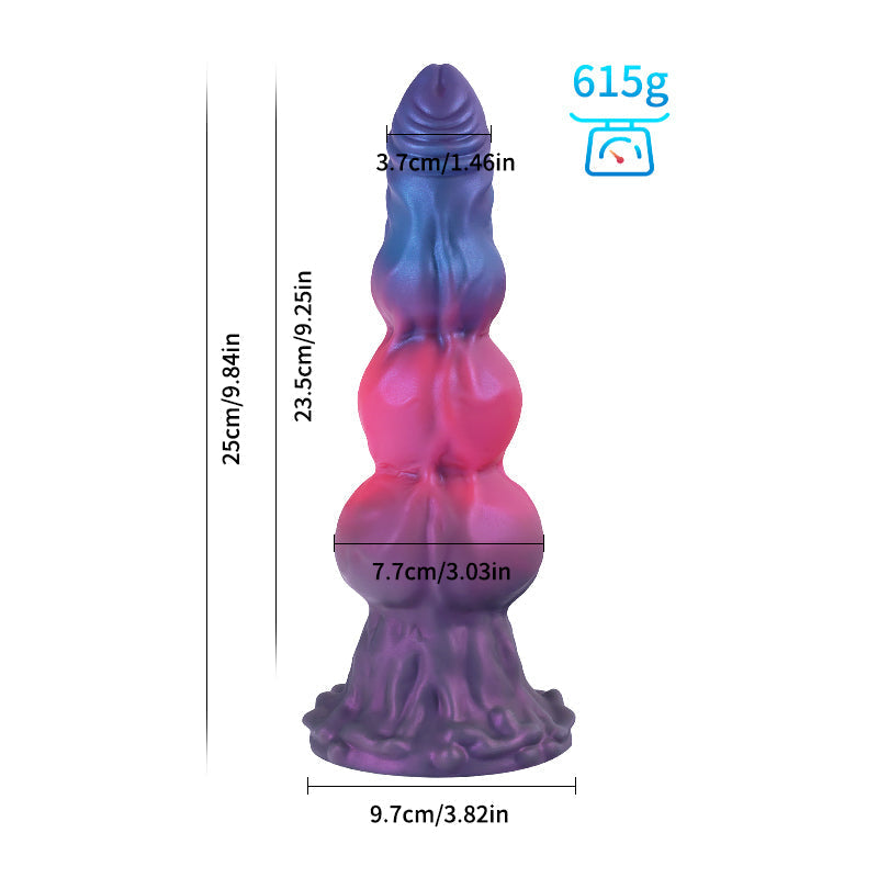 Wymiary fioletowego dildo fantasy z węzłami