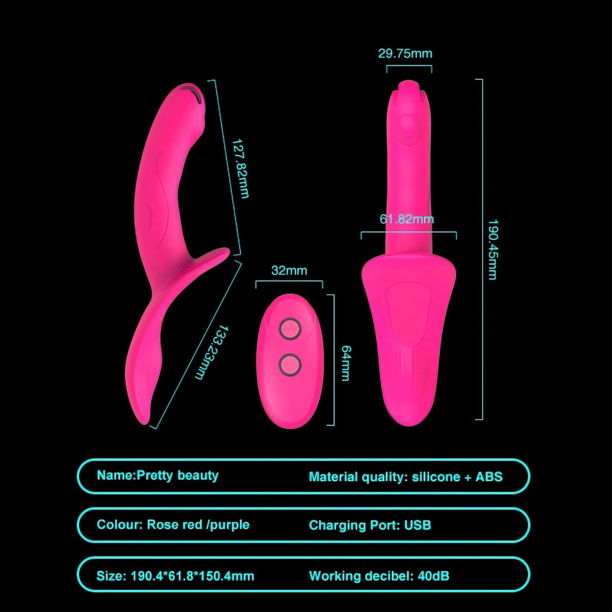 Wymiary wibrującego strap-on z pilotem