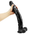 Long dildo analne z czarnego PVC i przyssawką