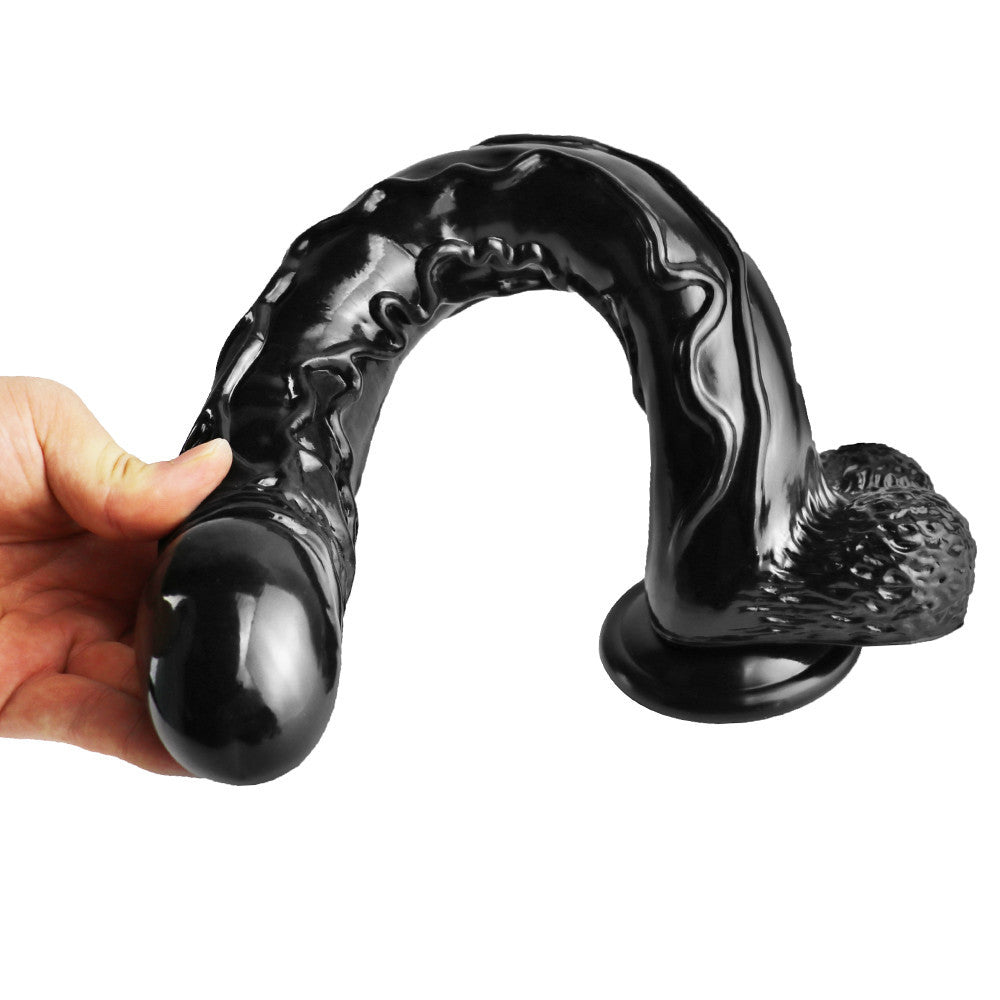 Long dildo analne z czarnego PVC i przyssawką