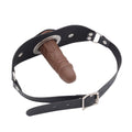 Knebel BDSM z brązowym dildo 10 cm