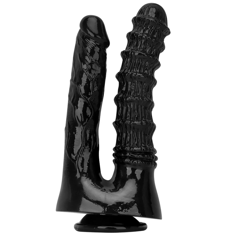 Czarne dildo do podwójnej penetracji z dwoma trzonkami