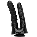 Podwójne dildo z różnymi teksturami i przyssawką