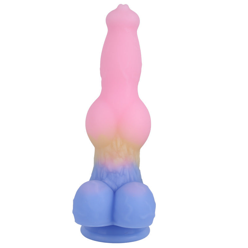 Dog dildo różowo-niebieskie z węzłem i przyssawką