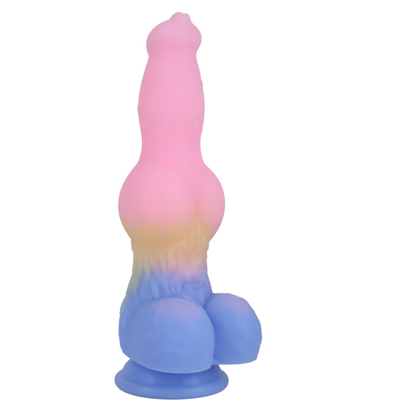 Dog dildo różowo-niebieskie z węzłem i przyssawką