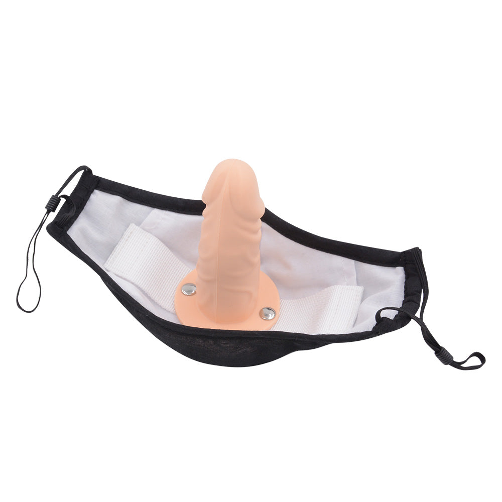 Maska BDSM z długim cielistym kneblem