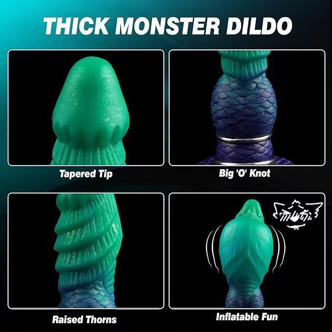 Wypukłe żebra i faktura łusek na pompowanym dildo fantasy