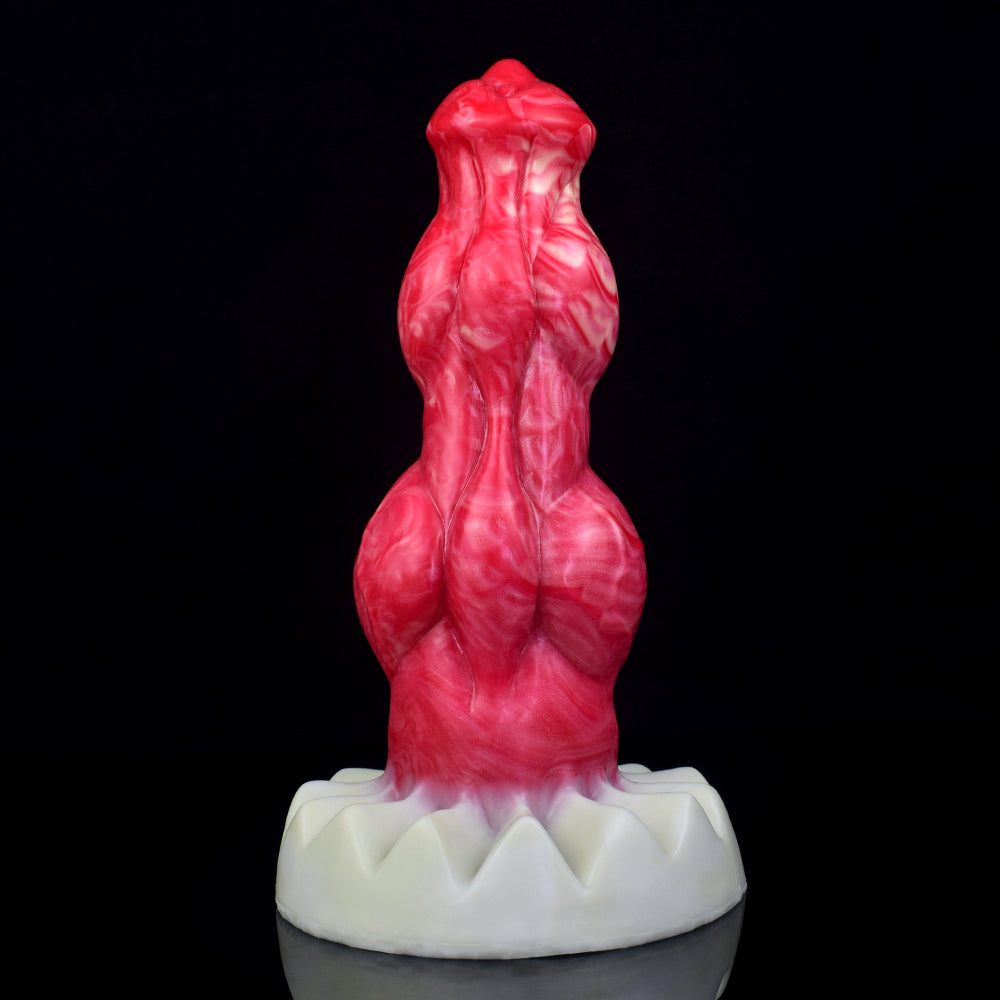 Czerwone dog dildo z podwójnym węzłem i przyssawką