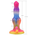 Wymiary tęczowego dildo fantasy z węzłem i przyssawką